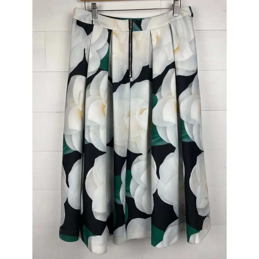 Karl Lagerfeld Paris Camellia Floral Box Pleat Midi Skirt Size 12 / L